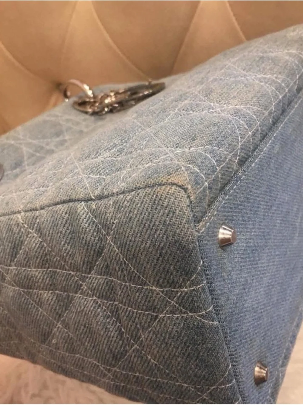 Dior Denim Blue Cannage Satchel with Clear Handles